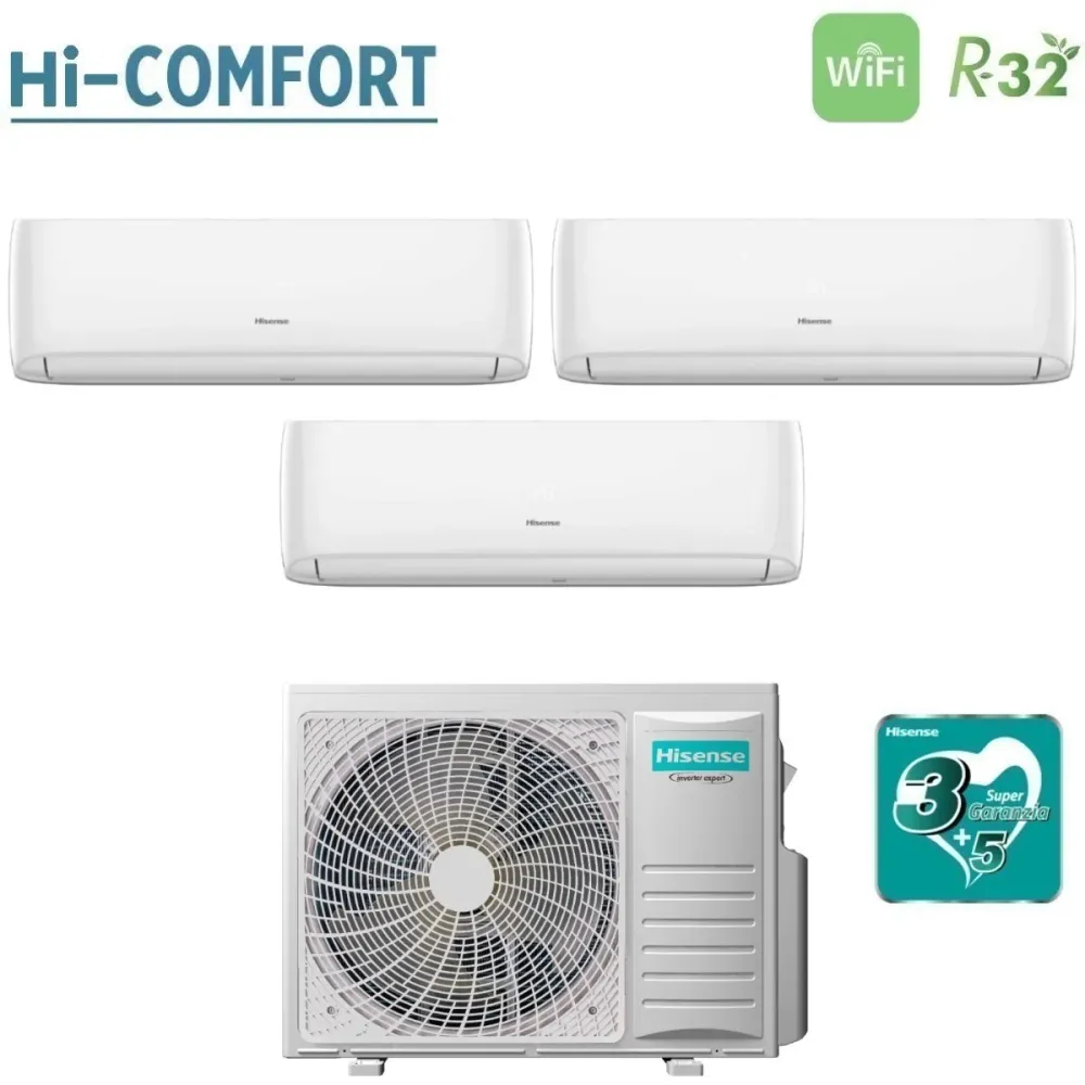 Condizionatore Trial Split Hisense Hi-Comfort 7+7+9 con 3AMW52U4RJC R-32 Wi-Fi Integrato