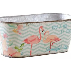 Économie d'Énergie +++ Corbeille ovale en métal flamants roses 32 cm