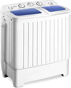 Costway EP21684 Mini Machine à Laver Compacte Portable - Double Cuve 8 kg avec Essoreuse - Blanc