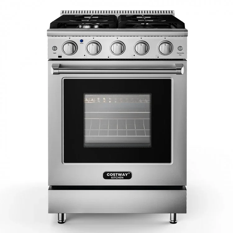 Cuisinière autonome au gaz naturel avec table de cuisson à 4 brûleurs 58279643, 24 po, 3,73 pi3 Costway