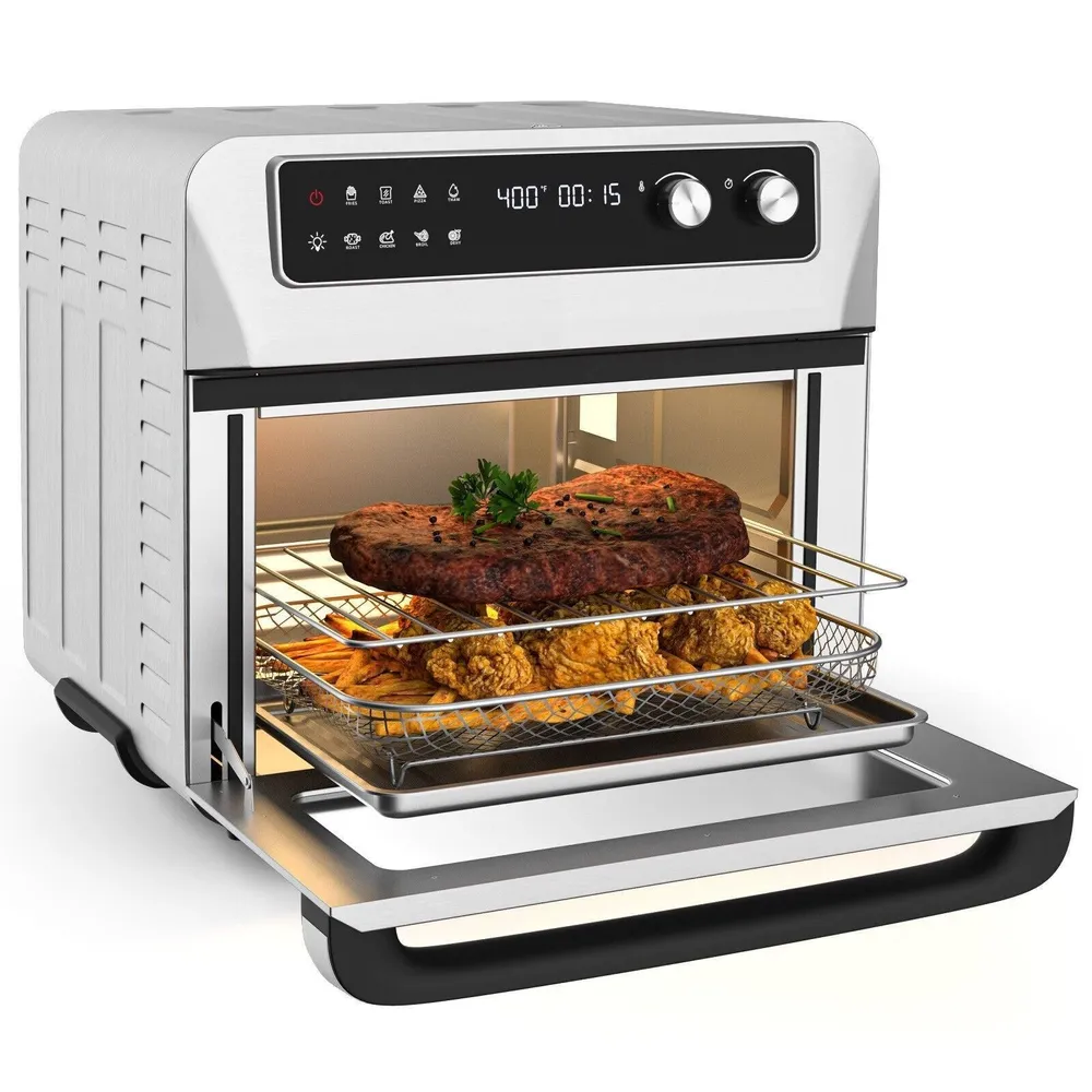 Friteuse à convection ES10091US-SL, four grille-pain 8 en 1 avec 5 accessoires et recette Costway