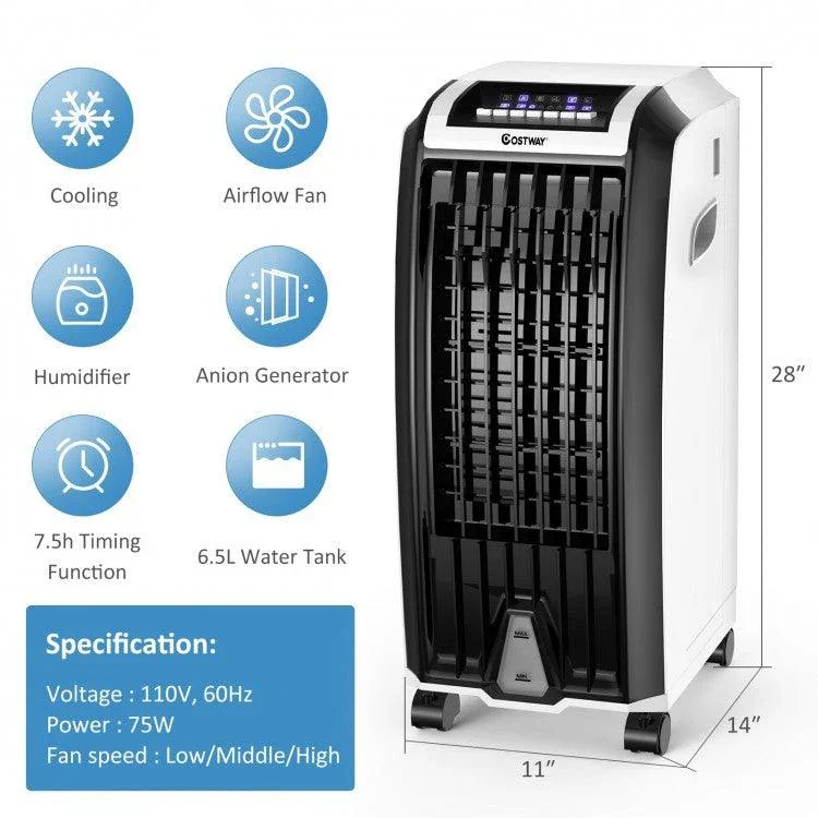 Refroidisseur d'air COSTWAY EP23666A | Évaporatif | Portable| 3 modes de vent et minuterie