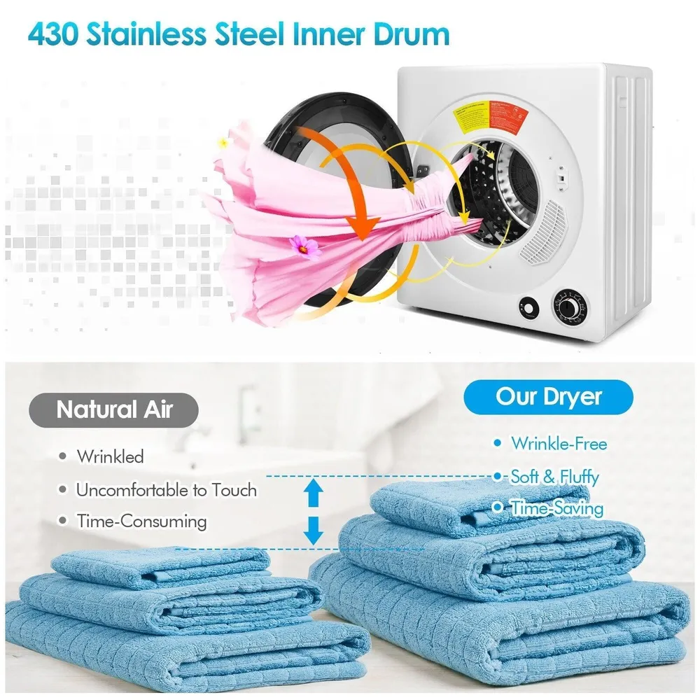Sèche-linge électrique compact COSTWAY FP10092US-WH, 4KG, 110V, 1350W, 5 programmes de séchage