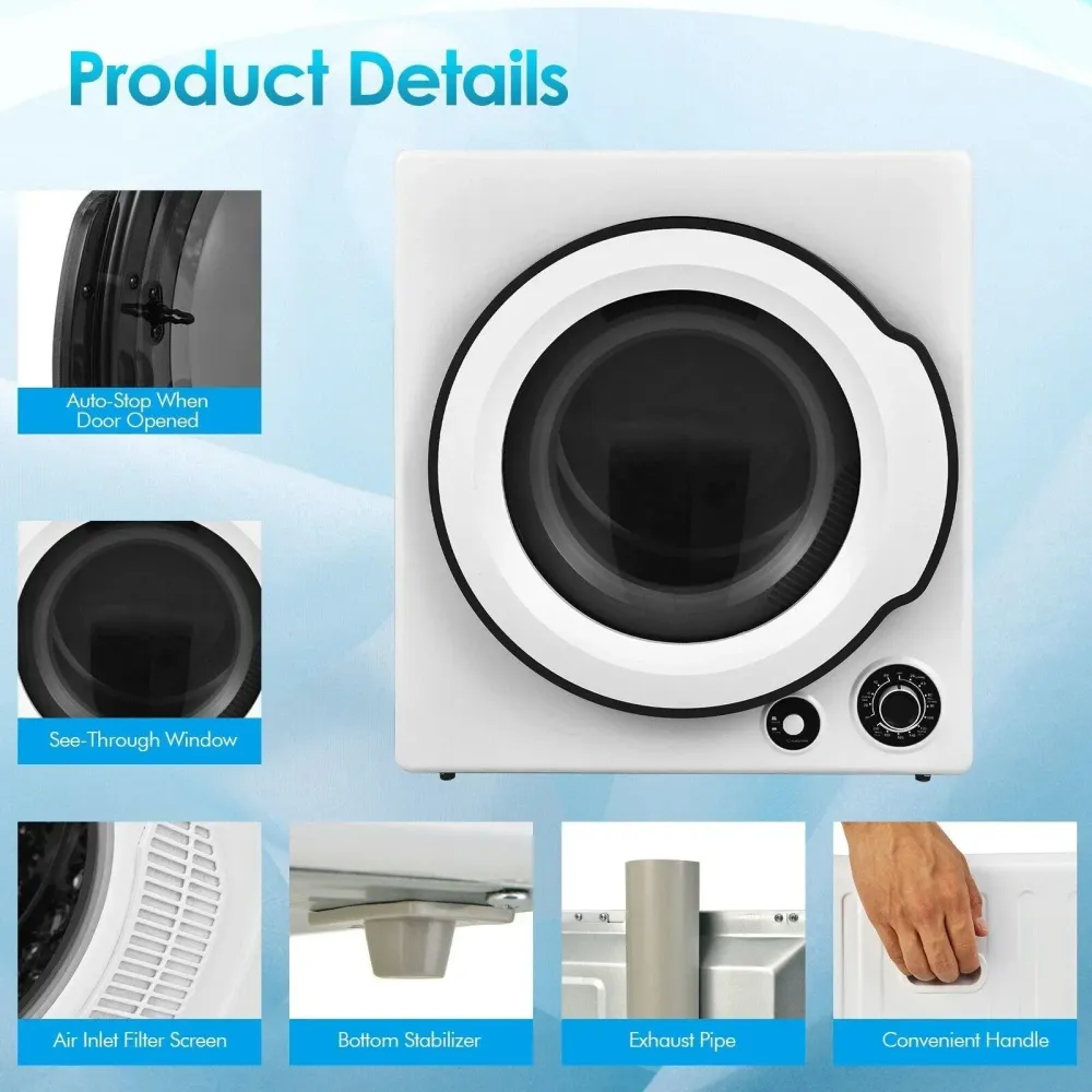 Sèche-linge électrique compact COSTWAY FP10092US-WH, 4KG, 110V, 1350W, 5 programmes de séchage