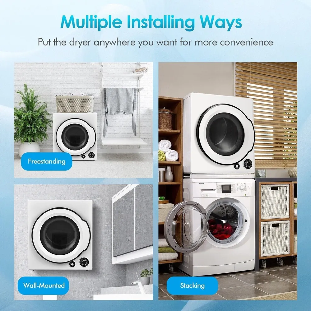 Sèche-linge électrique compact COSTWAY FP10092US-WH, 4KG, 110V, 1350W, 5 programmes de séchage