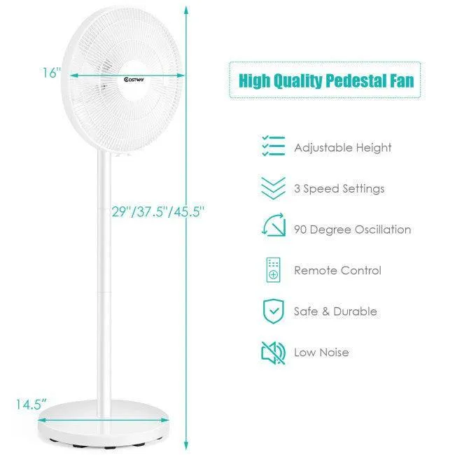 Ventilateur à hauteur réglable à 3 vitesses avec socle oscillant de 16 pouces avec télécommande 87190654 Costway