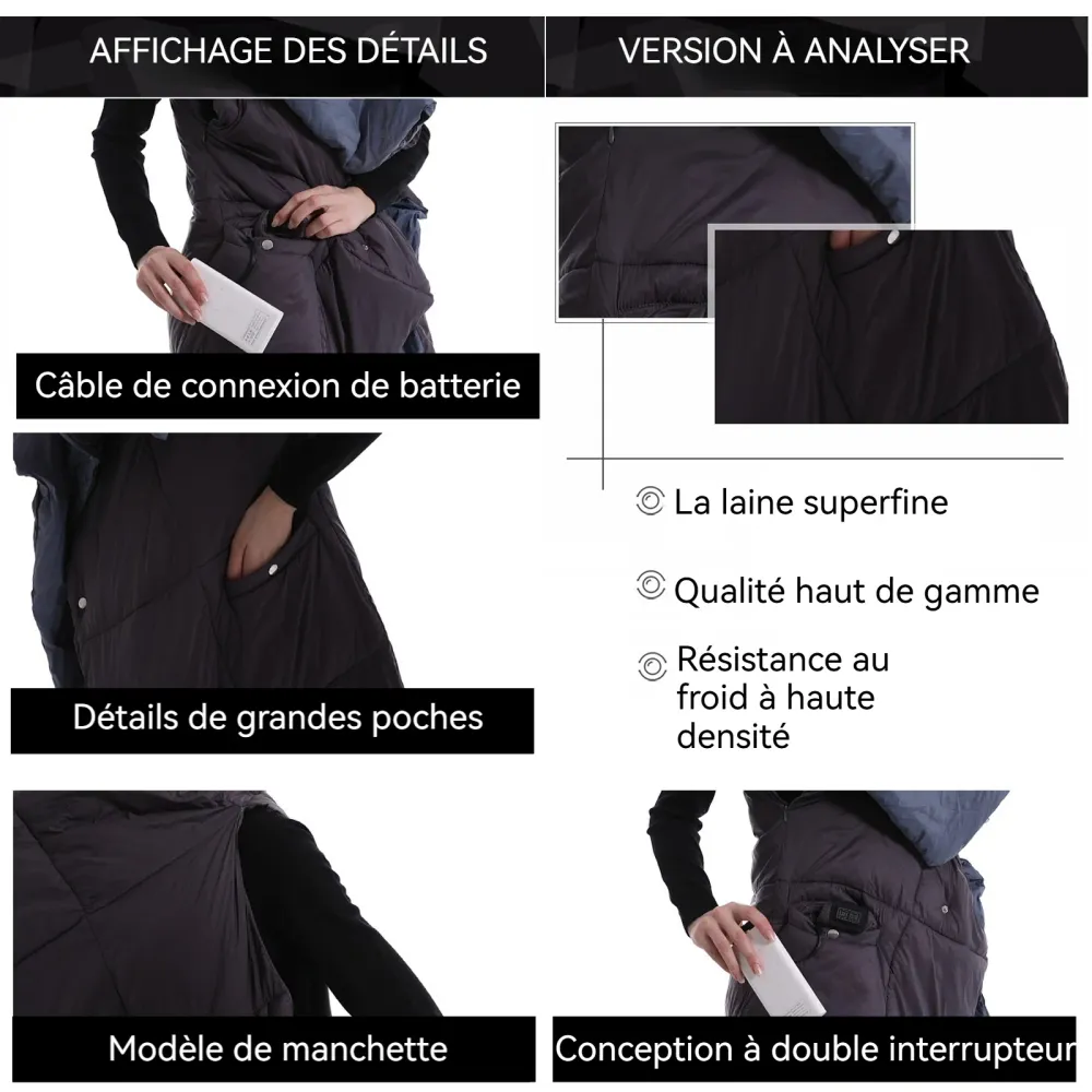 Coussin chauffant Taille unique Fibre de polyester Réglage de température à 3 niveaux Recharge USB Cape chauffante intelli...