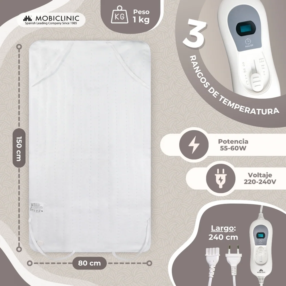 Couverture chauffante individuelle | Électrique | Arrêt automatique | Lavable | 150x80cm | Blanc | Mobiclinic
