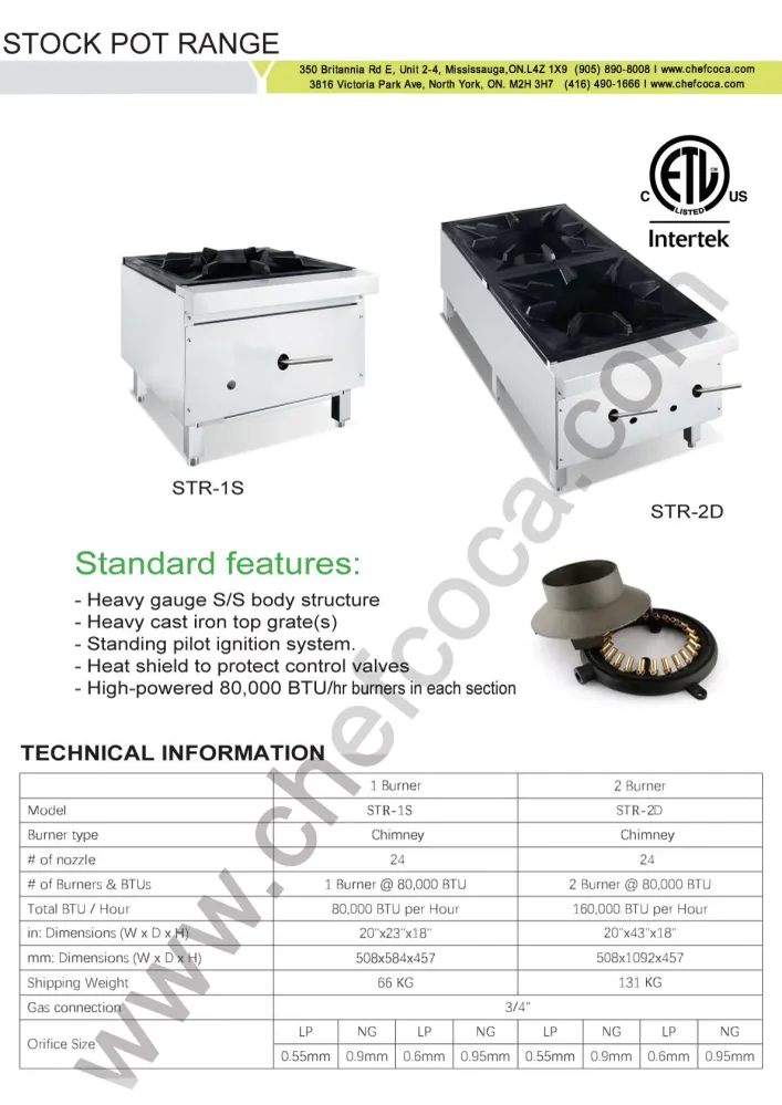 Cuisinière à gaz naturel Turbo Range STR-1S-NG, à un brûleur (51 x 58 x 46 cm) - 80 000 BTU