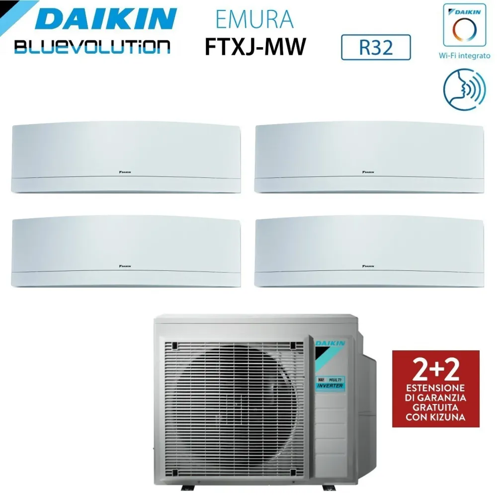 Daikin Bluevolution Climatiseur Quad Split Inverter Emura White Series 9+9+9+12 Avec 4mxm80n R-32 Wi-Fi intégré 9000+9000+...