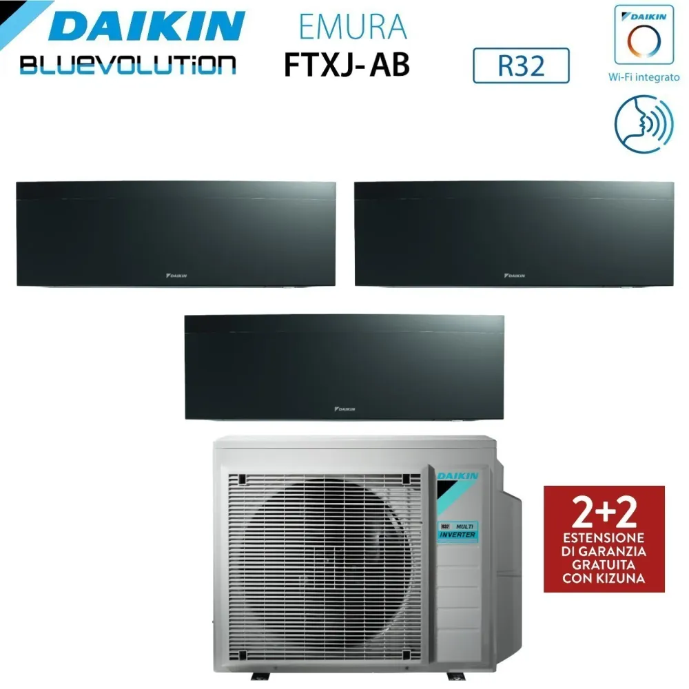 Daikin Bluevolution Trial Split Inverter Climatiseur Climatiseur Emura Black Iii Série 7 + 7 + 9 avec 3mxm52n R-32 Wi-Fi i...