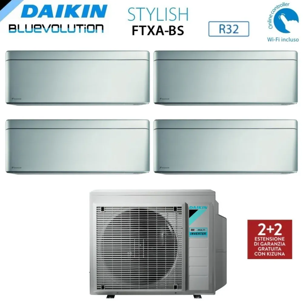 Daikin Climatiseur Bluevolution Quadri Split Inverter Élégant Total Silver Series Ftxa-Bs 9 + 9 + 9 + 12 Avec 4mxm80n R-32...