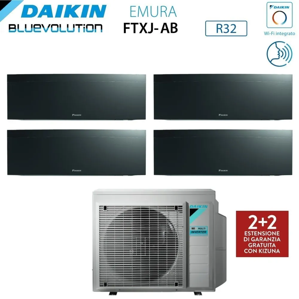 Daikin Climatiseur Bluevolution Quadri Split Inverter Emura Black Iii Series 9+9+9+15 Avec 4mxm80n R-32 Wi-Fi intégré 9000...