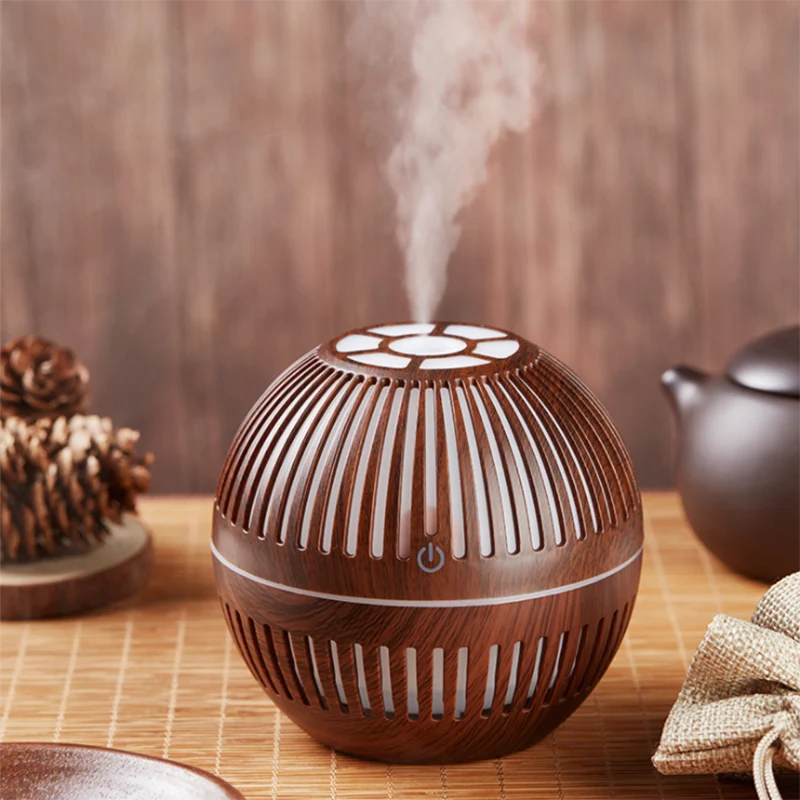 TD® Diffuseur d'arôme humidificateur Grain de bois 5V creux Mini USB muet coloré lumière LED humidificateur d'atomisation...