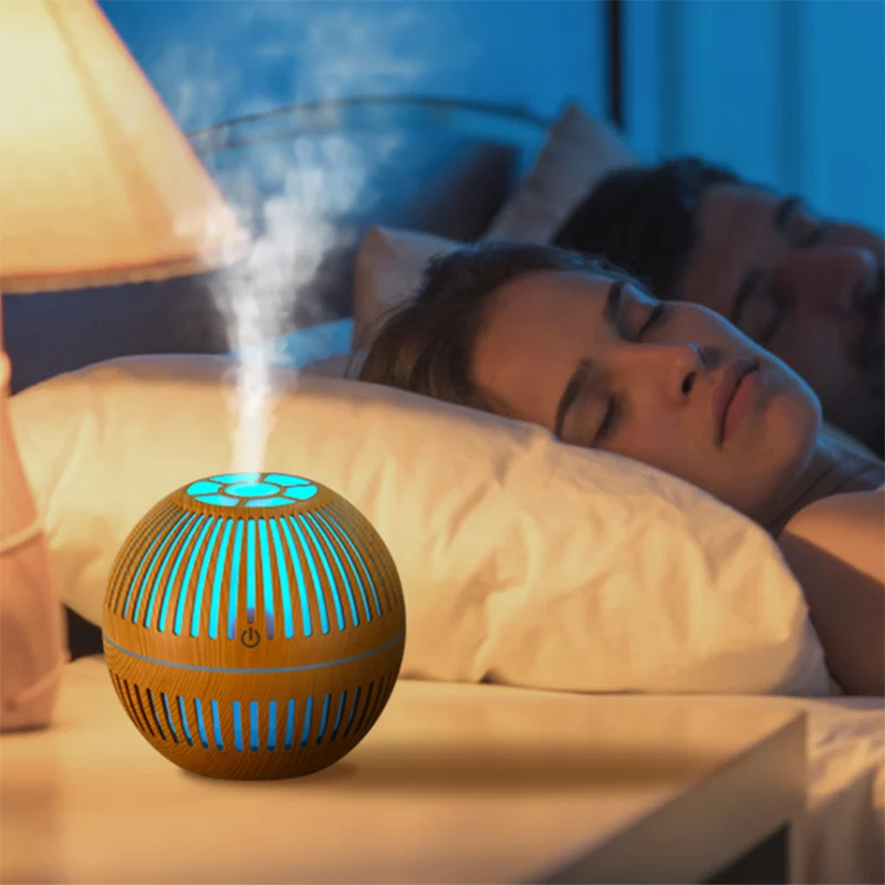 TD® Diffuseur d'arôme humidificateur Grain de bois 5V creux Mini USB muet coloré lumière LED humidificateur d'atomisation...