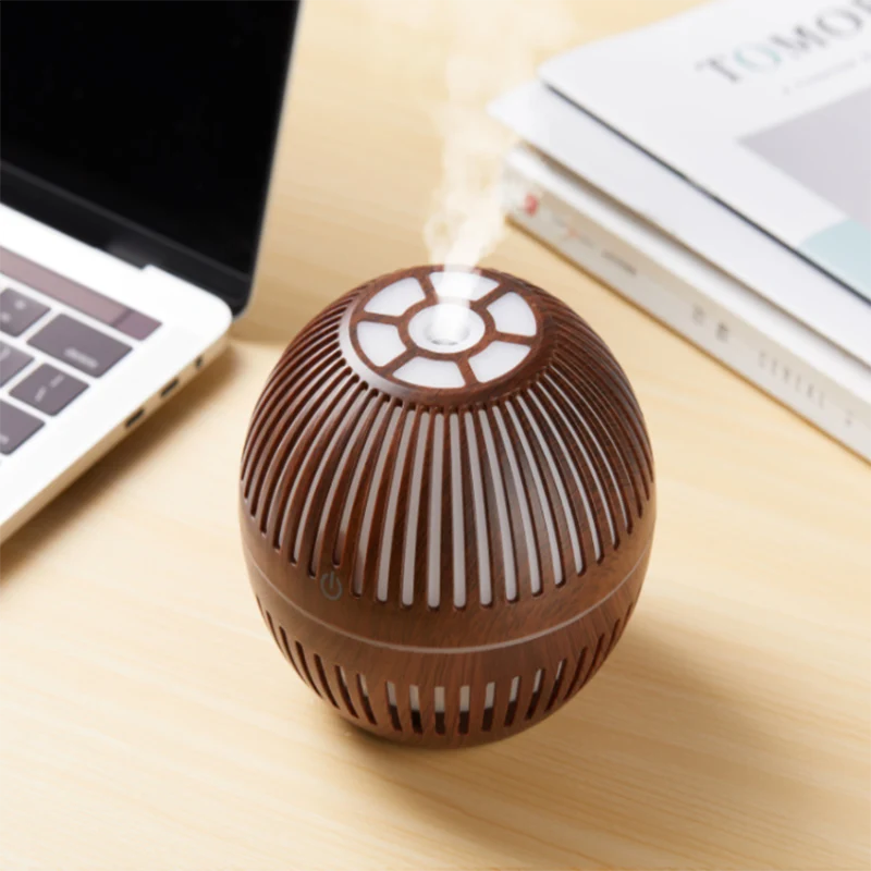 TD® Diffuseur d'arôme humidificateur Grain de bois 5V creux Mini USB muet coloré lumière LED humidificateur d'atomisation...
