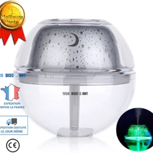 TD® Diffuseur, Humidificateur d'air/ Projecteur Lumière Nuit cristal WT-A99 2W / 500 ml DC 5V / Sliencieux