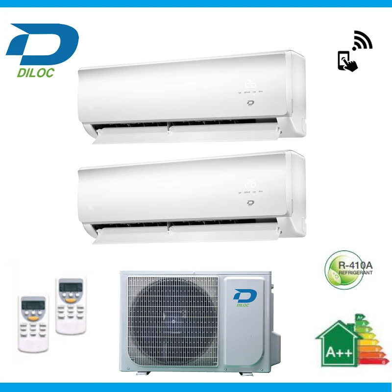 Diloc Dual Split Inverter Climatiseur Mural Série 9+12 Avec Wall-Out200 Classe ++ 9000+12000 Wi-Fi Inclus
