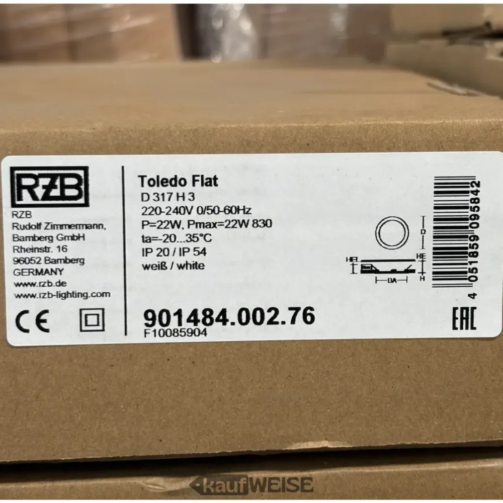 Downlight LED rond plat RZB Toledo (Ø 170 mm) | Intensité variable et extra plat | Blanc chaud 3000K