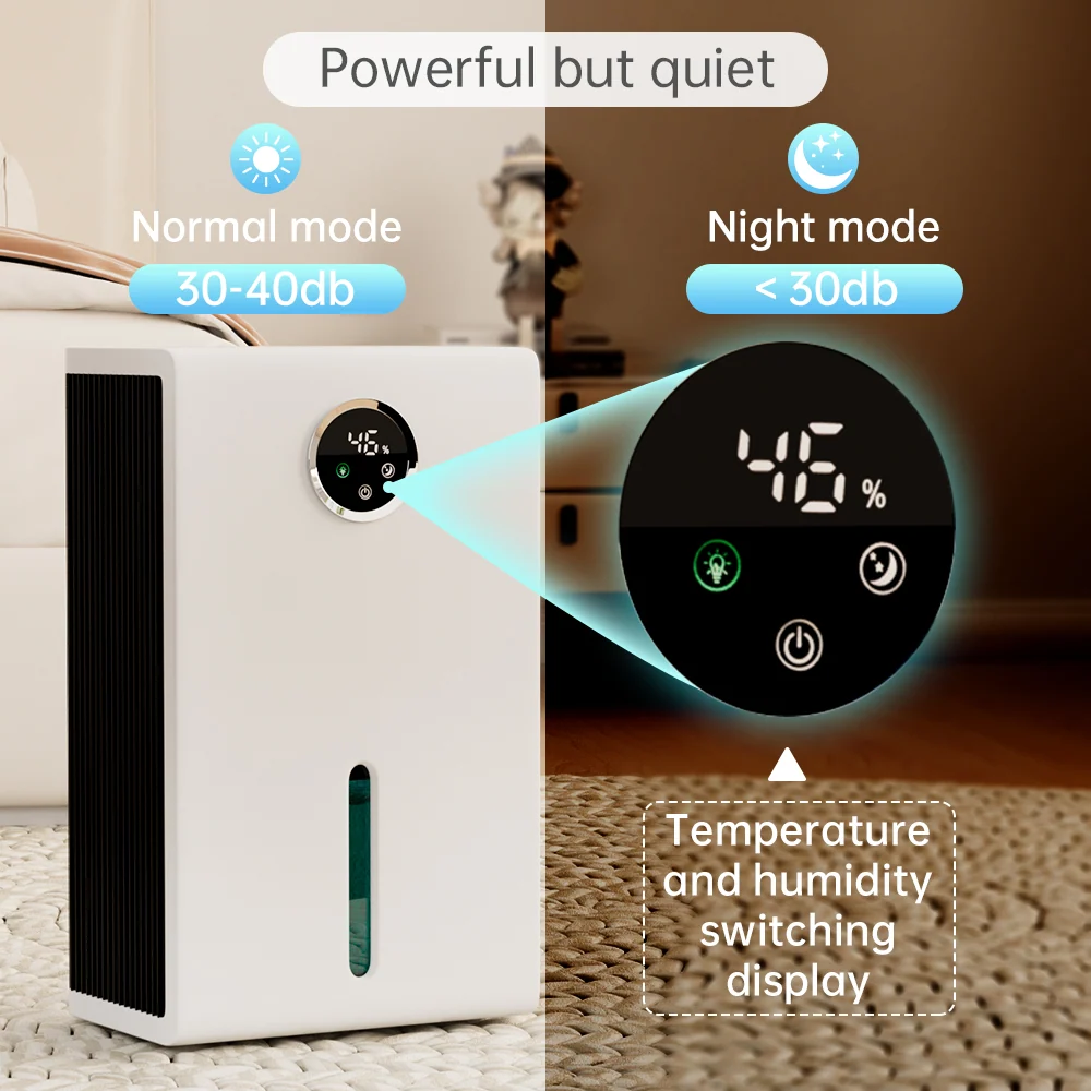 Déshumidificateur portable 120 oz : pour 1000 sq.ft, Silencieux, économe en énergie et doté d'un système de purification d...