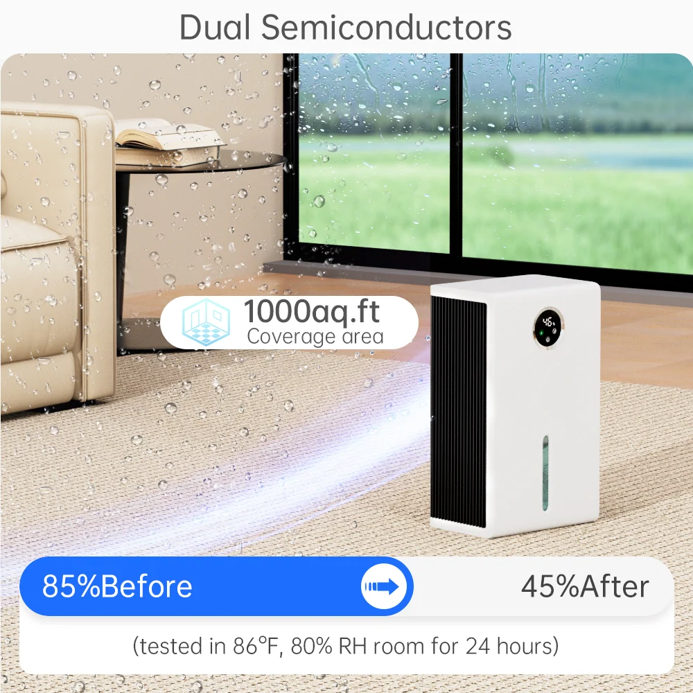Déshumidificateur portable 120 oz : pour 1000 sq.ft, Silencieux, économe en énergie et doté d'un système de purification d...