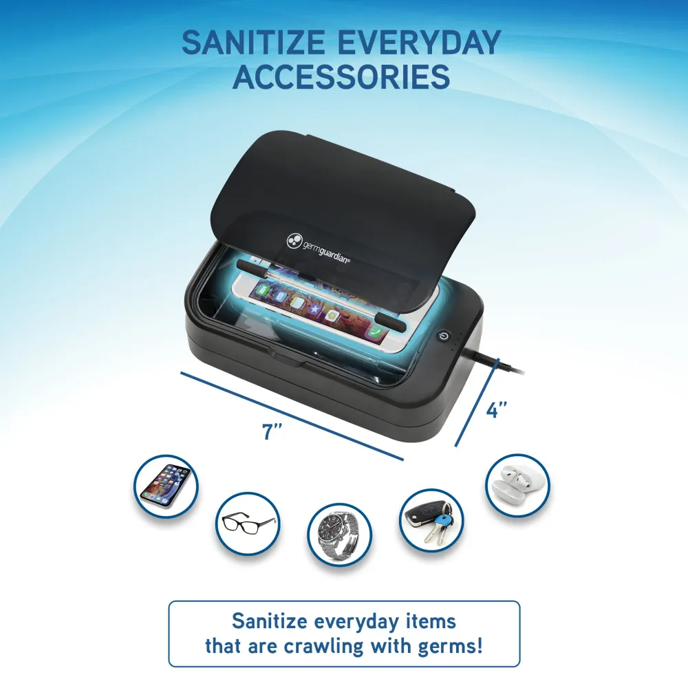 Désinfectant portable UV-C pour téléphone compact GermGuardian avec cycle de désinfection Total Clean