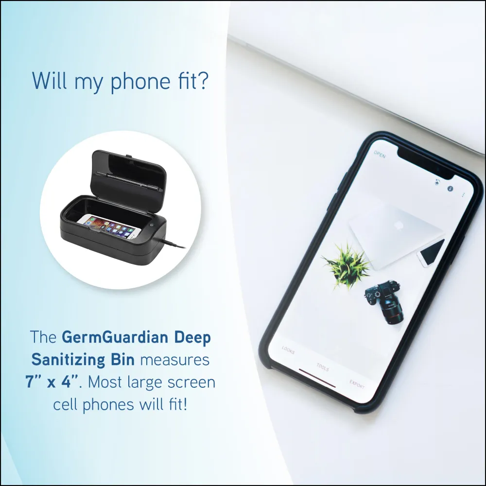 Désinfectant portable UV-C pour téléphone compact GermGuardian avec cycle de désinfection Total Clean