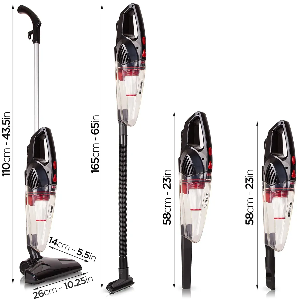 Duronic VC8 BK Aspirateur Balai et à Main sans Sac Classe + tête suceuse/Flexible/Brosse - Se converti en Quelques Secondes !