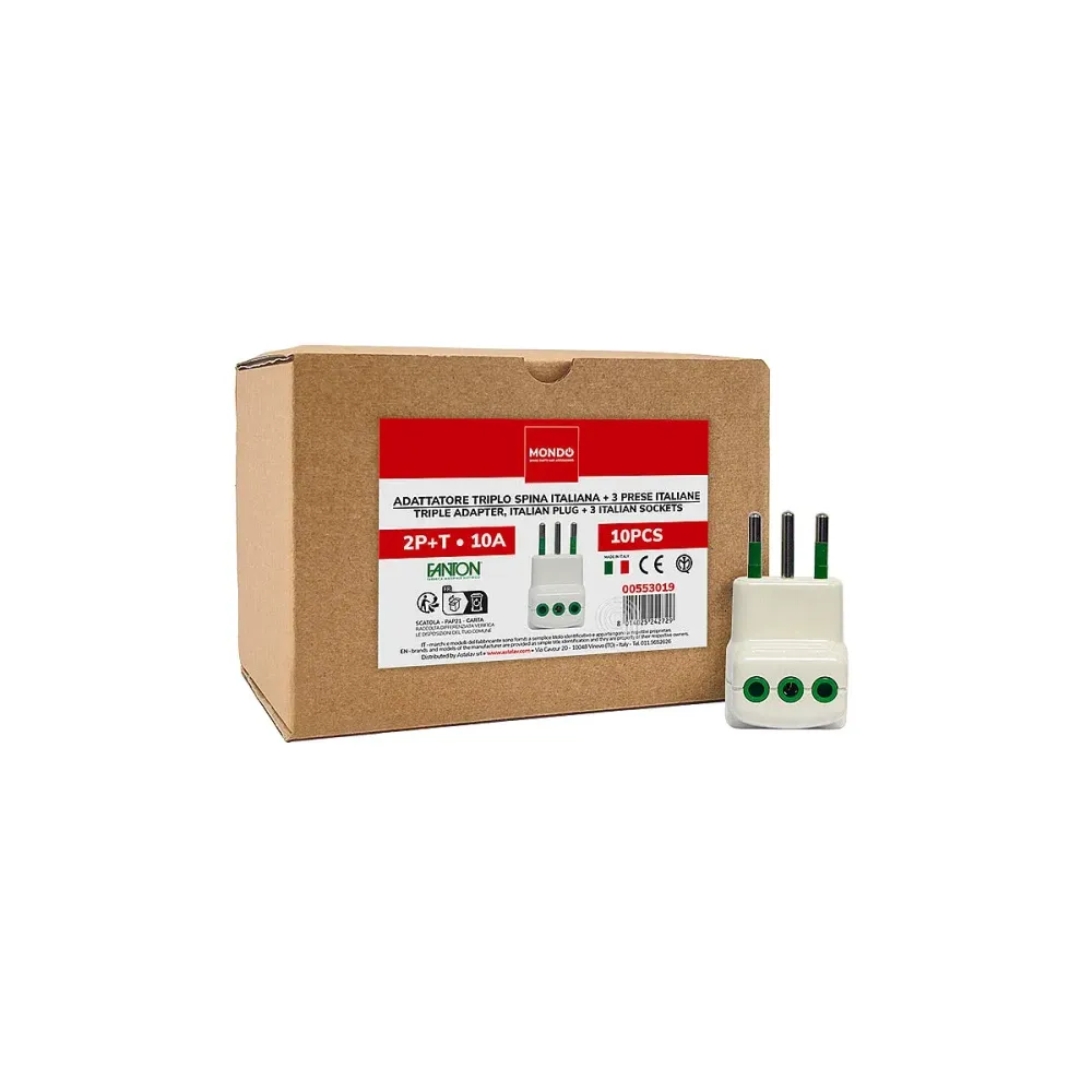 Ensemble de 10 adaptateurs tripolaires 2P+T 10A Mondo pour appareils électroménagers