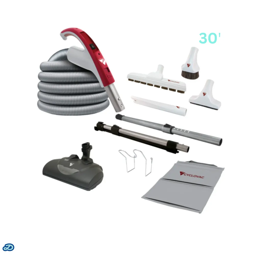 Ensemble d'accessoires électriques 110/24 V avec tuyau et poignée exclusifs Cyclovac et tête motrice (30 pi)