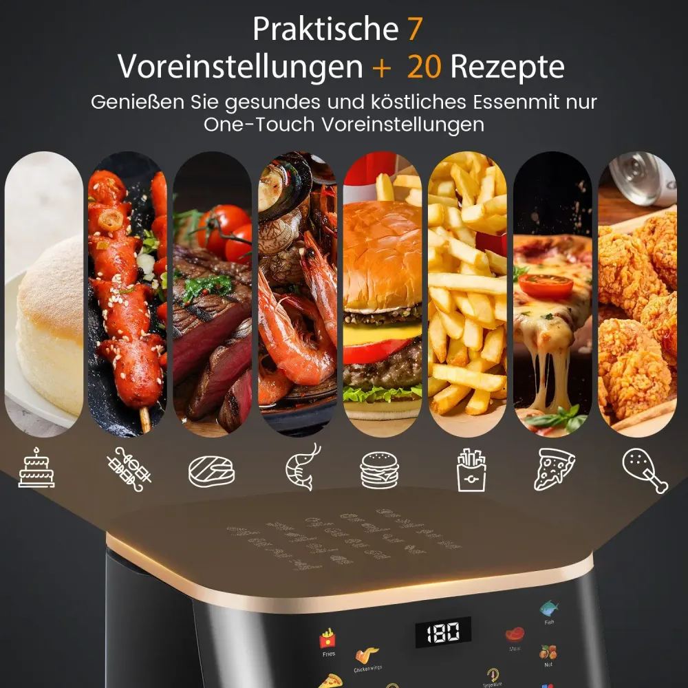 Friteuse à Air 9L Écran Digital - Four Combiné 6 Modes de Cuisson Sans Huile