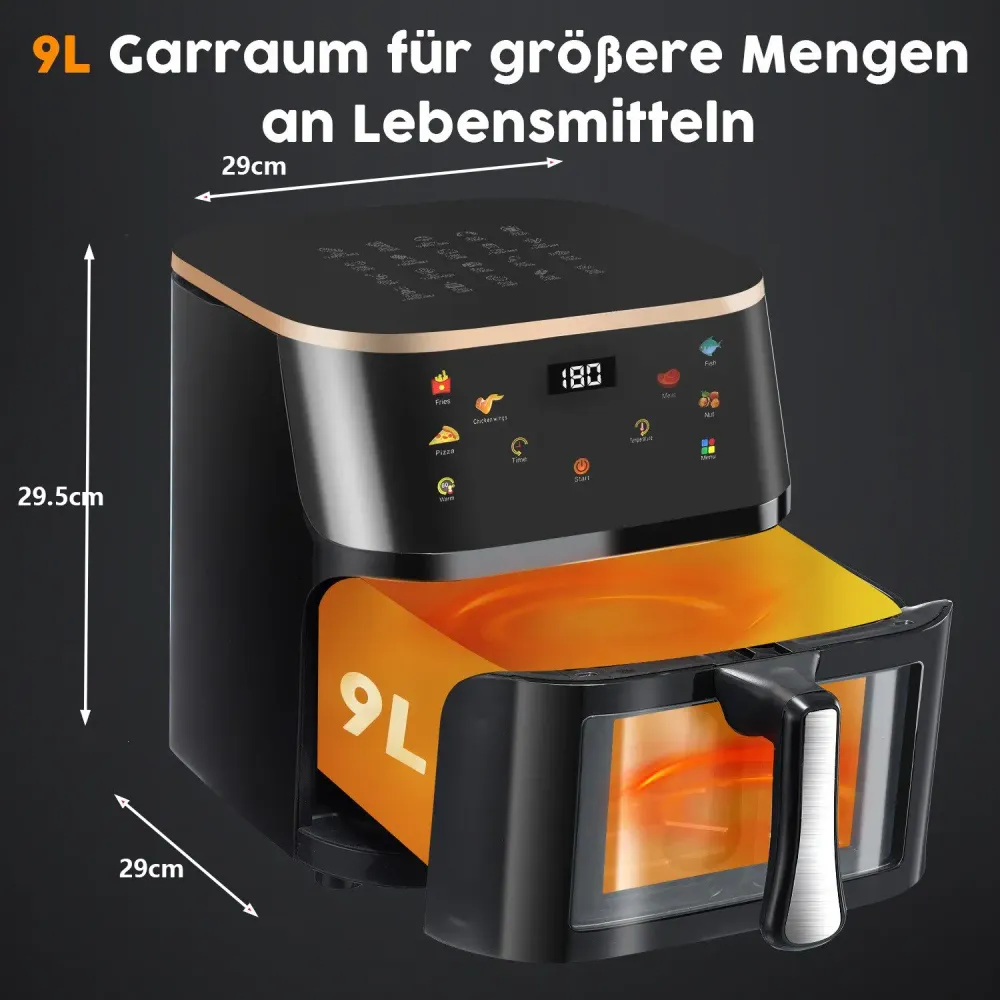 Friteuse à Air 9L Écran Digital - Four Combiné 6 Modes de Cuisson Sans Huile