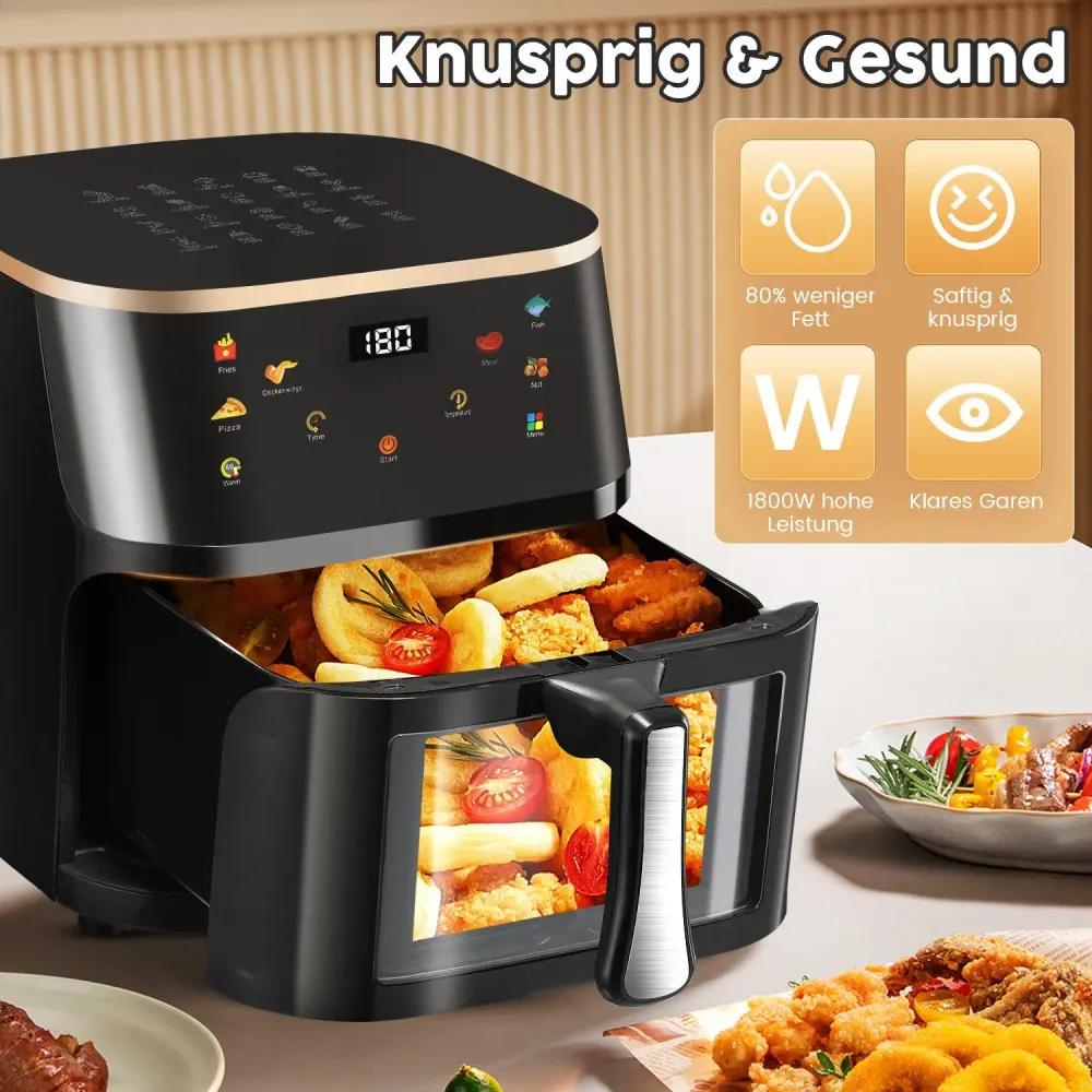 Friteuse à Air 9L Écran Digital - Four Combiné 6 Modes de Cuisson Sans Huile