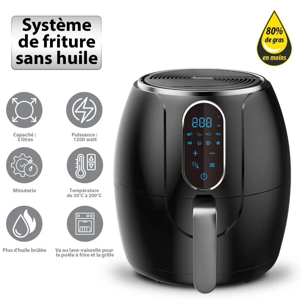 Friteuse digitale sans huile à air chaud 1200W - Livraison offerte