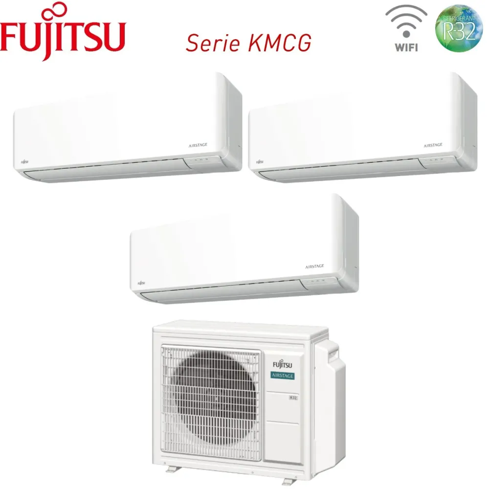 Fujitsu Air Conditioner Trial Split Inverter Series Km 9 + 9 + 9 Avec Aoyg24kbta3 R-32 Wi-Fi intégré 9000 + 9000 + 9000