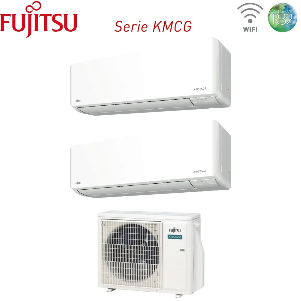 Fujitsu Climatiseur Dual Split Inverter Series Km 9 + 12 Avec Aoyg14kbta2r-32 Wi-Fi intégré 9000 + 12000