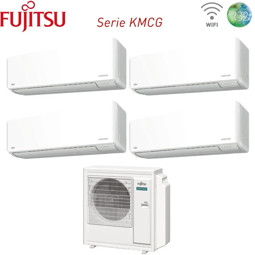 Fujitsu Climatiseur Quadri Split Inverter Series Km 9+9+14+14 Avec Aoyg30kbta4 R-32 Wi-Fi intégré 9000+9000+14000+14000