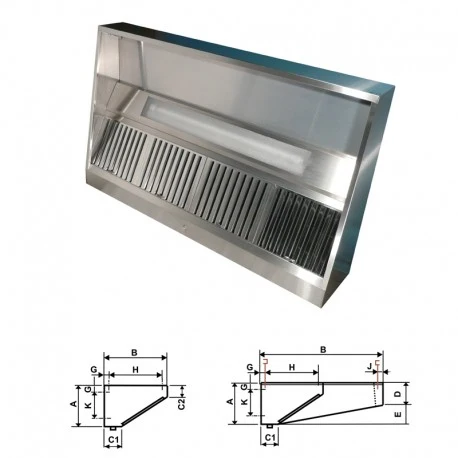 Hotte statique - Hauteur 500 mm - Avancée 1188 mm - Longueur 1500 mm Furnotel