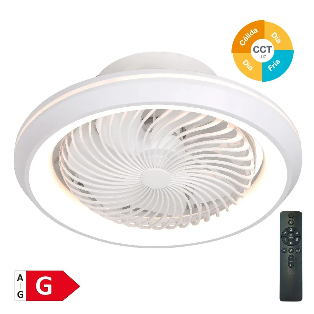 GSC Bhoor Rotating Ceiling Fan Dimmable CCT Light and Remote Control Ø50 7 Blades DC White 300005080 Garsaco