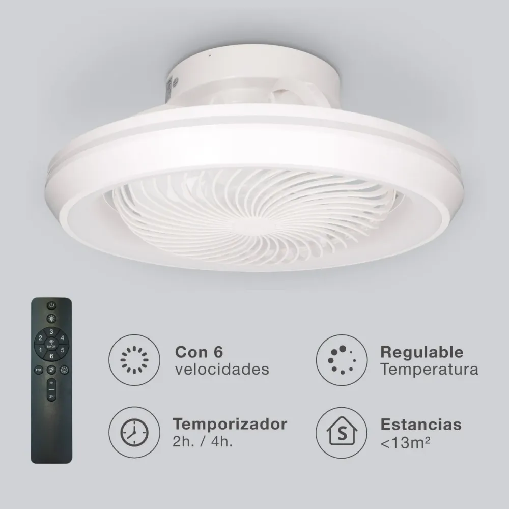 GSC Bhoor Rotating Ceiling Fan Dimmable CCT Light and Remote Control Ø50 7 Blades DC White 300005080 Garsaco