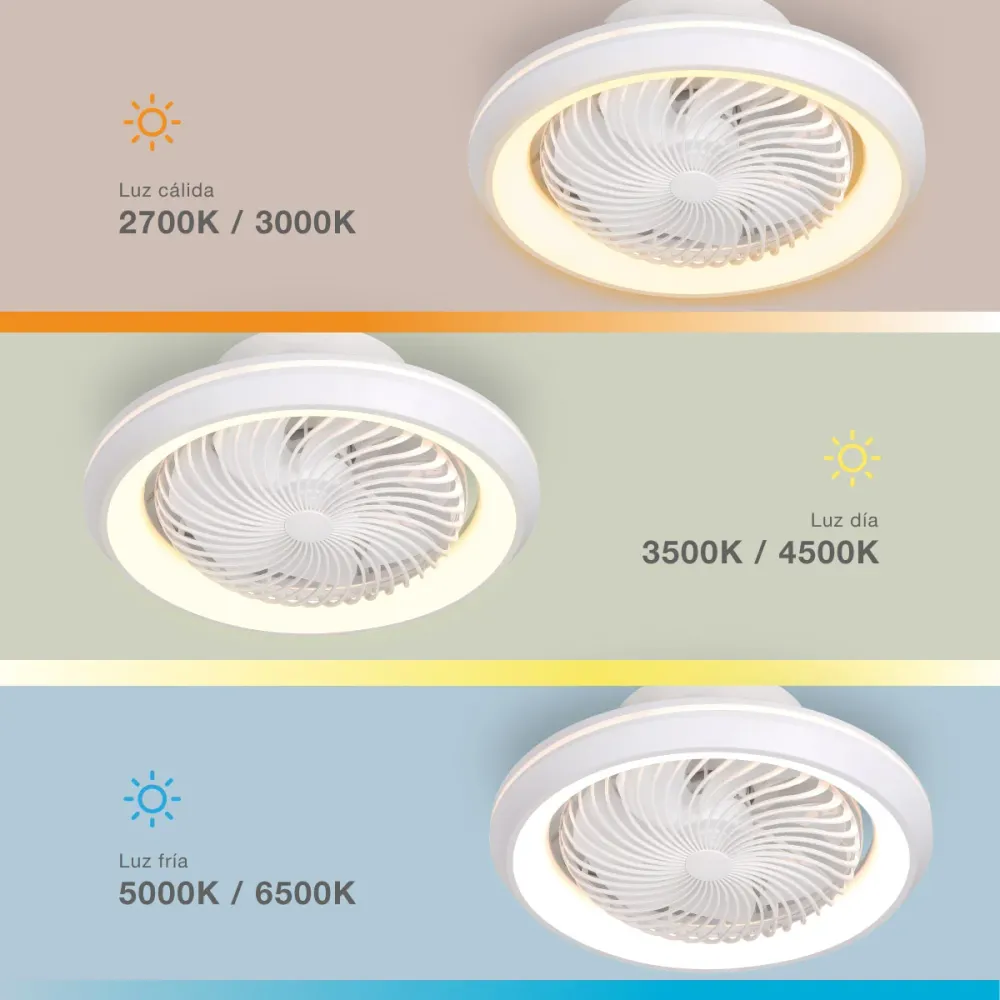 GSC Bhoor Rotating Ceiling Fan Dimmable CCT Light and Remote Control Ø50 7 Blades DC White 300005080 Garsaco