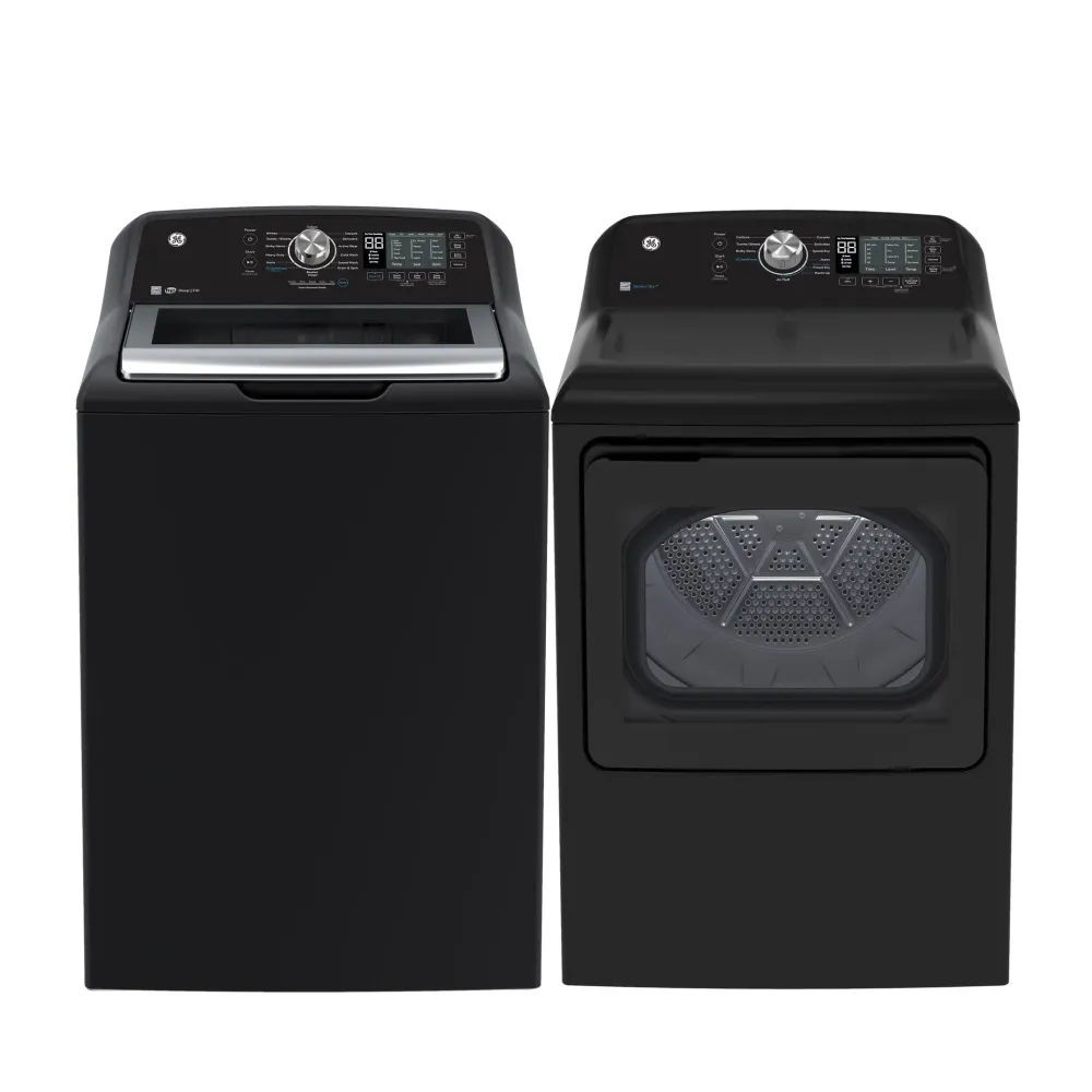 GE Laveuse à chargement par le haut 5,3 pi³ et sécheuse électrique 7,4 pi³ avec cycle SaniFreshMC gris diamant GTW690BMRDG...