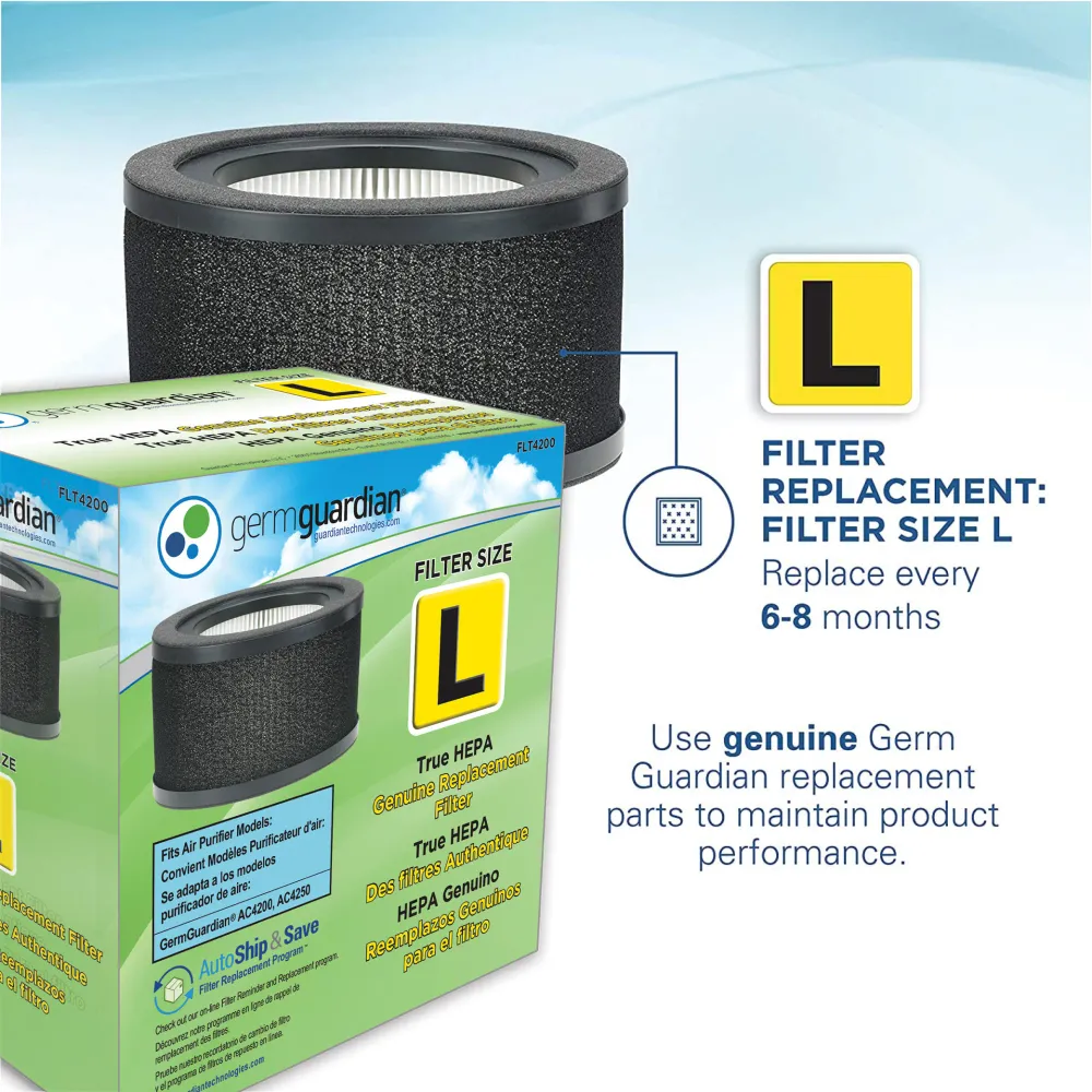 GermGuardian AC4250B Purificateur d'air 4 en 1 avec filtre HEPA, assainisseur UV-C et réduction des odeurs, 102 pieds carrés