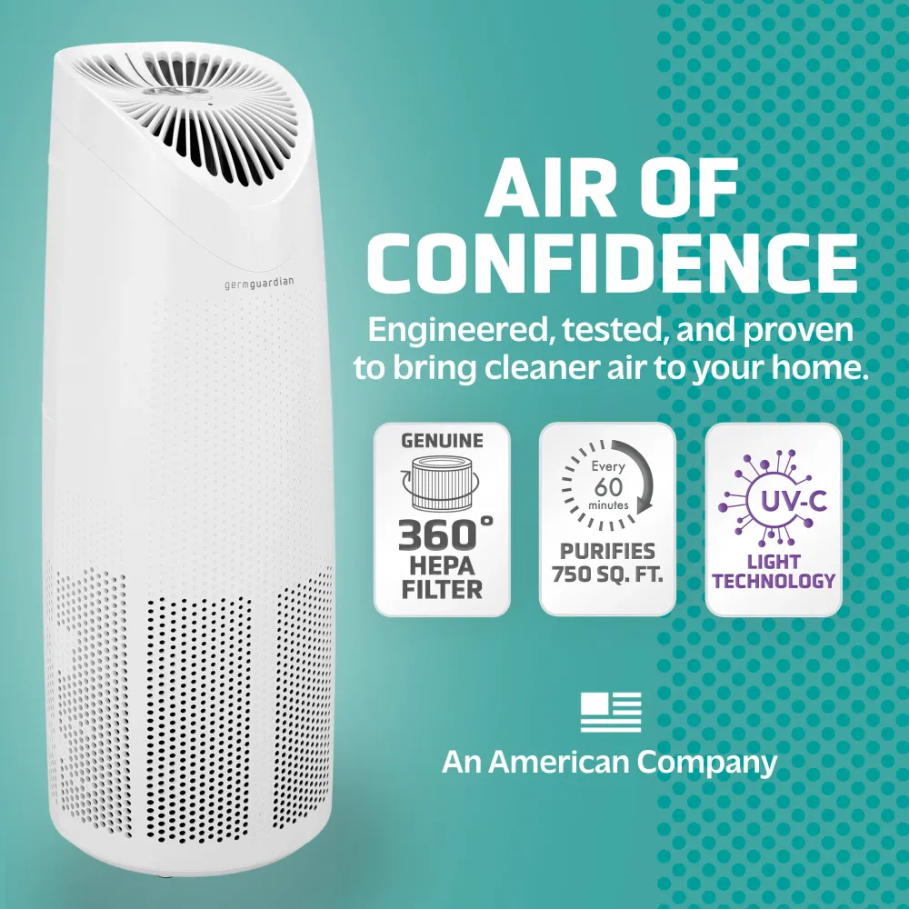 GermGuardian AC4625 Purificateur d'air tour 4 en 1 22 po avec HEPA à 360 degrés et UV-C et réduction des odeurs, blanc