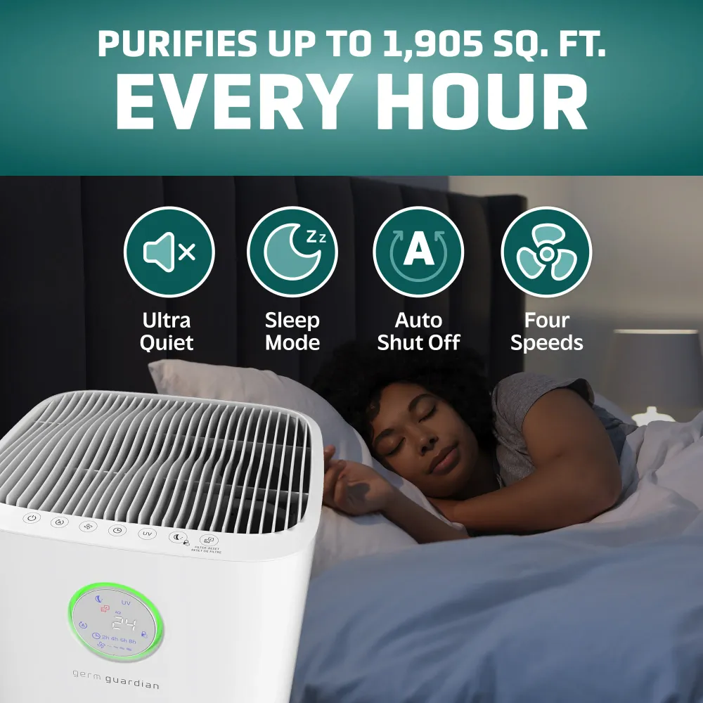 GermGuardian AC5109W Purificateur d'air 6 en 1, purificateur d'air 23" avec filtre HEPA, UV-C, réduction des odeurs et mon...