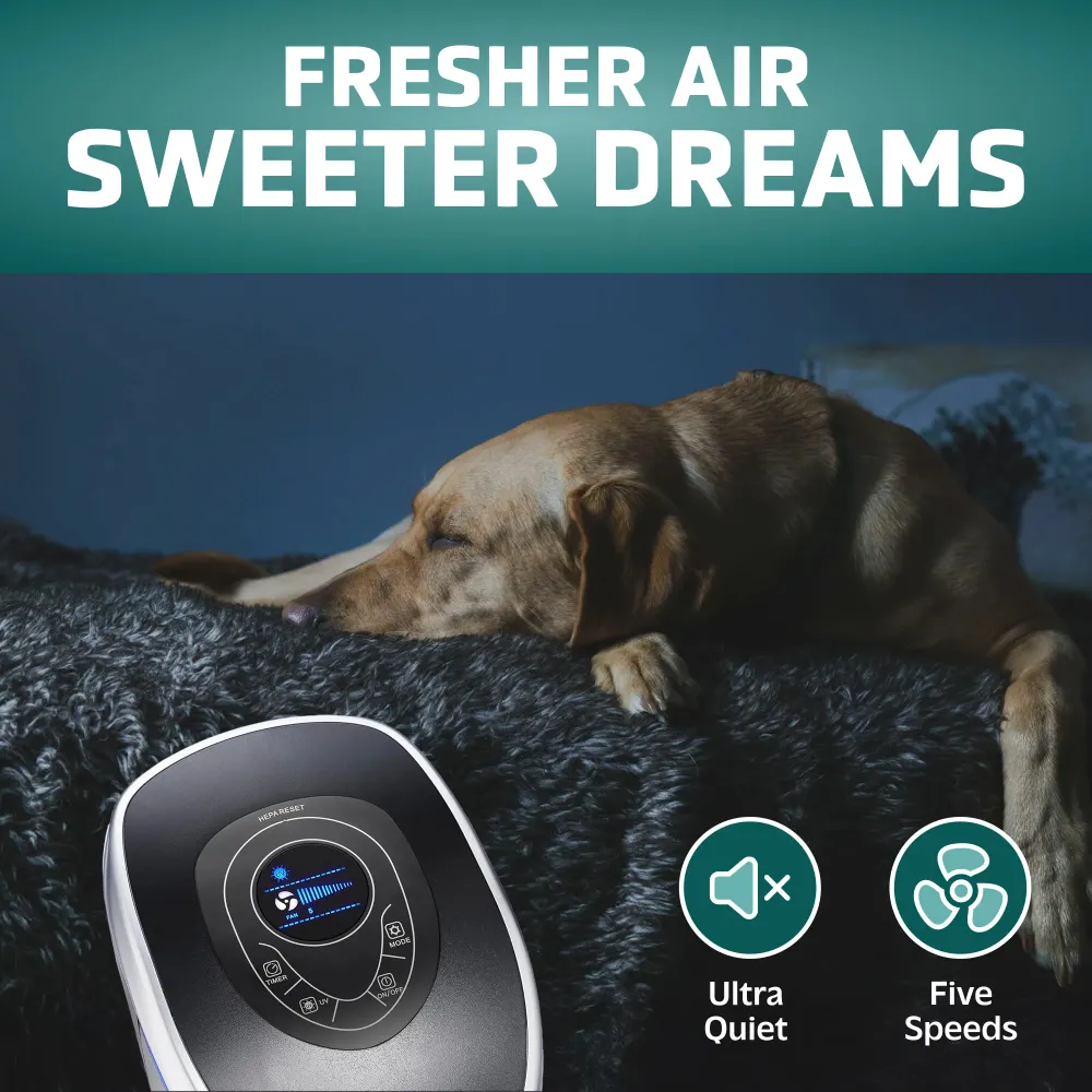 GermGuardian AC5250PT Purificateur d'air 5 en 1 avec filtre HEPA pur pour animaux de compagnie, désinfectant UV-C et réduc...