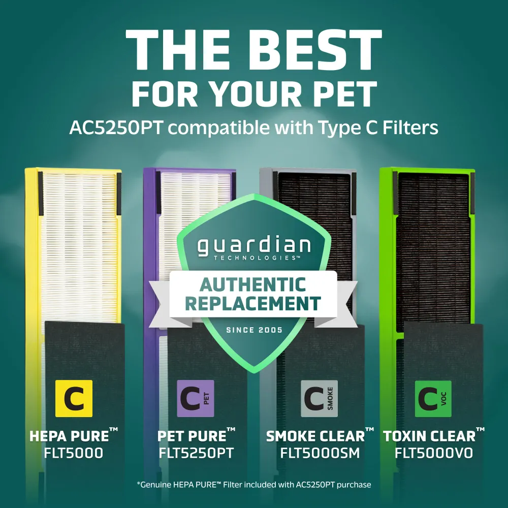 GermGuardian AC5250PT Purificateur d'air 5 en 1 avec filtre HEPA pur pour animaux de compagnie, désinfectant UV-C et réduc...