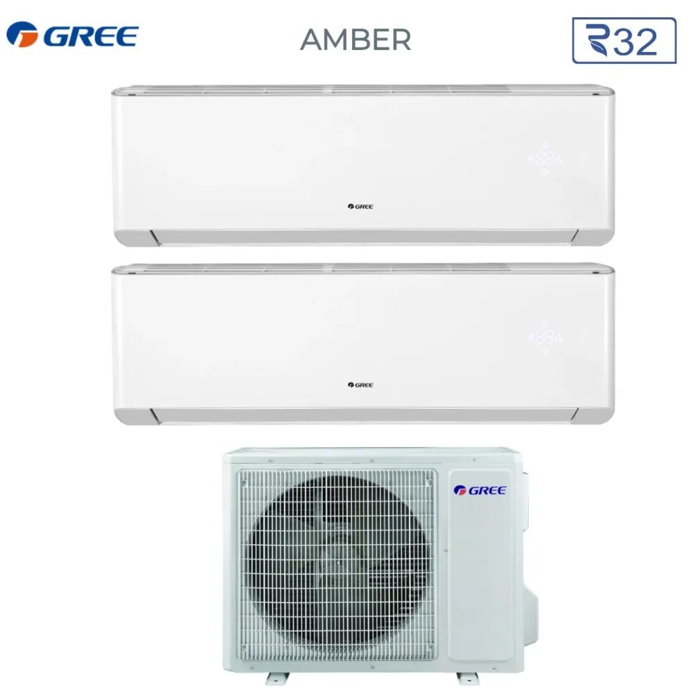 Gree Dual Split Inverter Climatiseur Amber Série 9 + 9 Avec Gwhd14nk6ko R-32 Wi-Fi intégré 9000 + 9000
