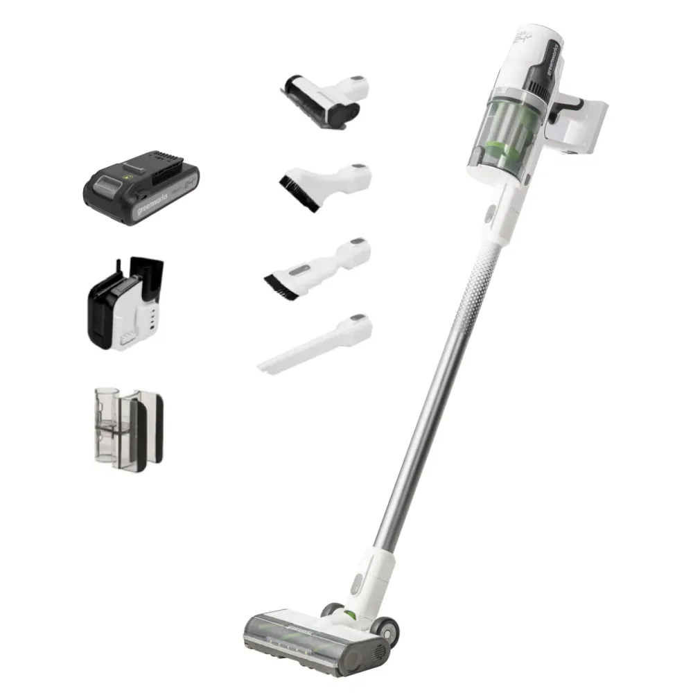 Greenworks - Aspirateur-balai 24V avec batterie et chargeur mural