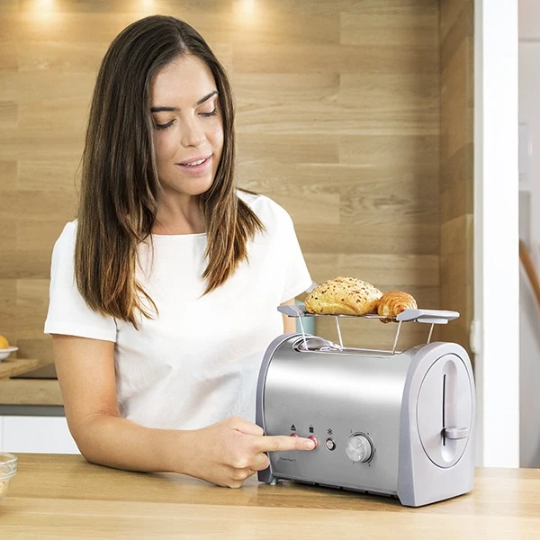 Grille-pain en acier inoxydable 800W avec plateau ramasse-miettes amovible - Livraison offerte